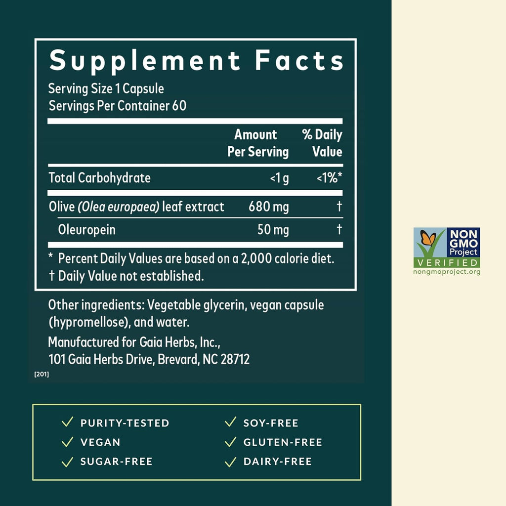 Gaia Herbs Olive Leaf Vegan 60 Liquid Phyto-Caps