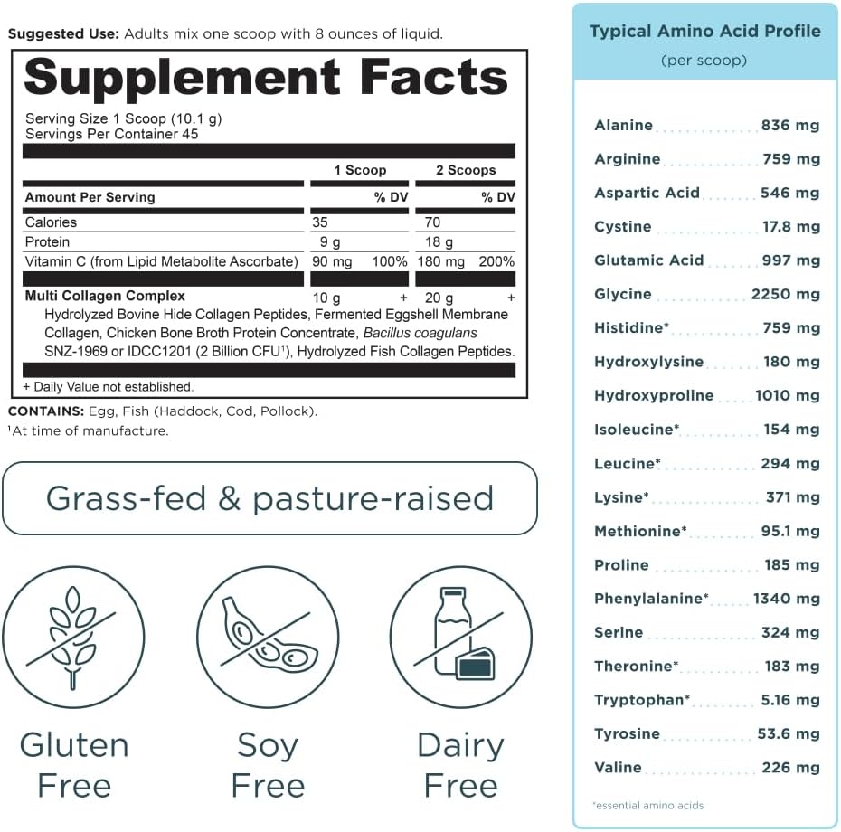 Ancient Nutrition Multi Collagen Protein Powder with Probiotics & Vitamin C, Unflavored, 16 oz (45 Servings)