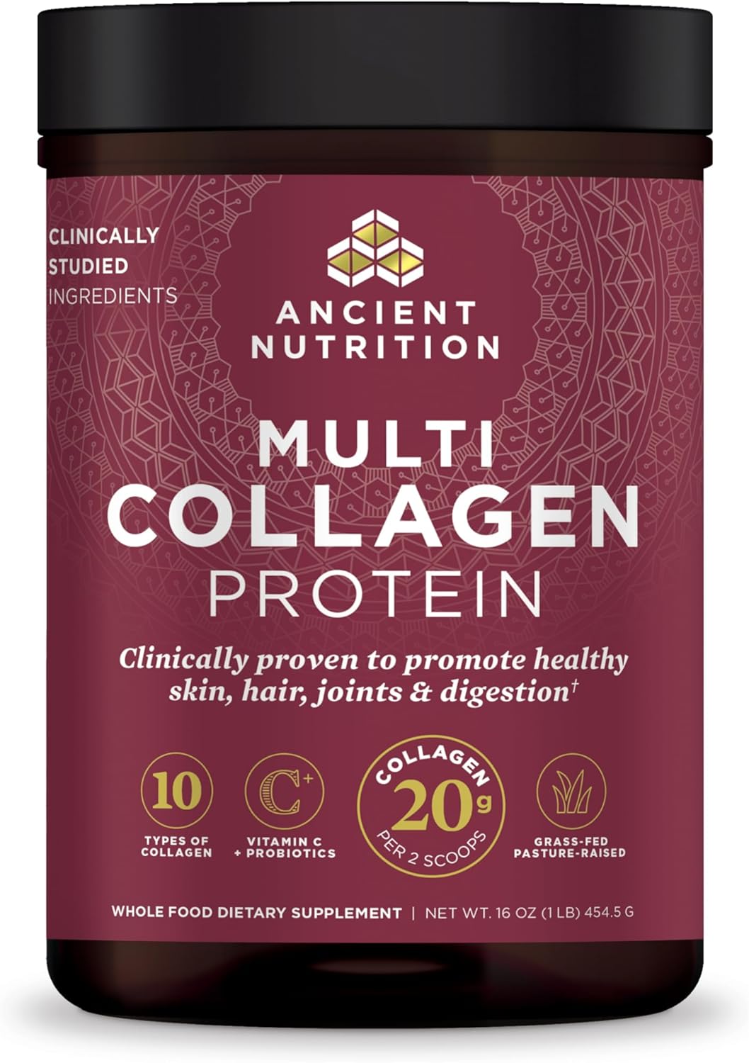 Ancient Nutrition Multi Collagen Protein Powder with Probiotics & Vitamin C, Unflavored, 16 oz (45 Servings)