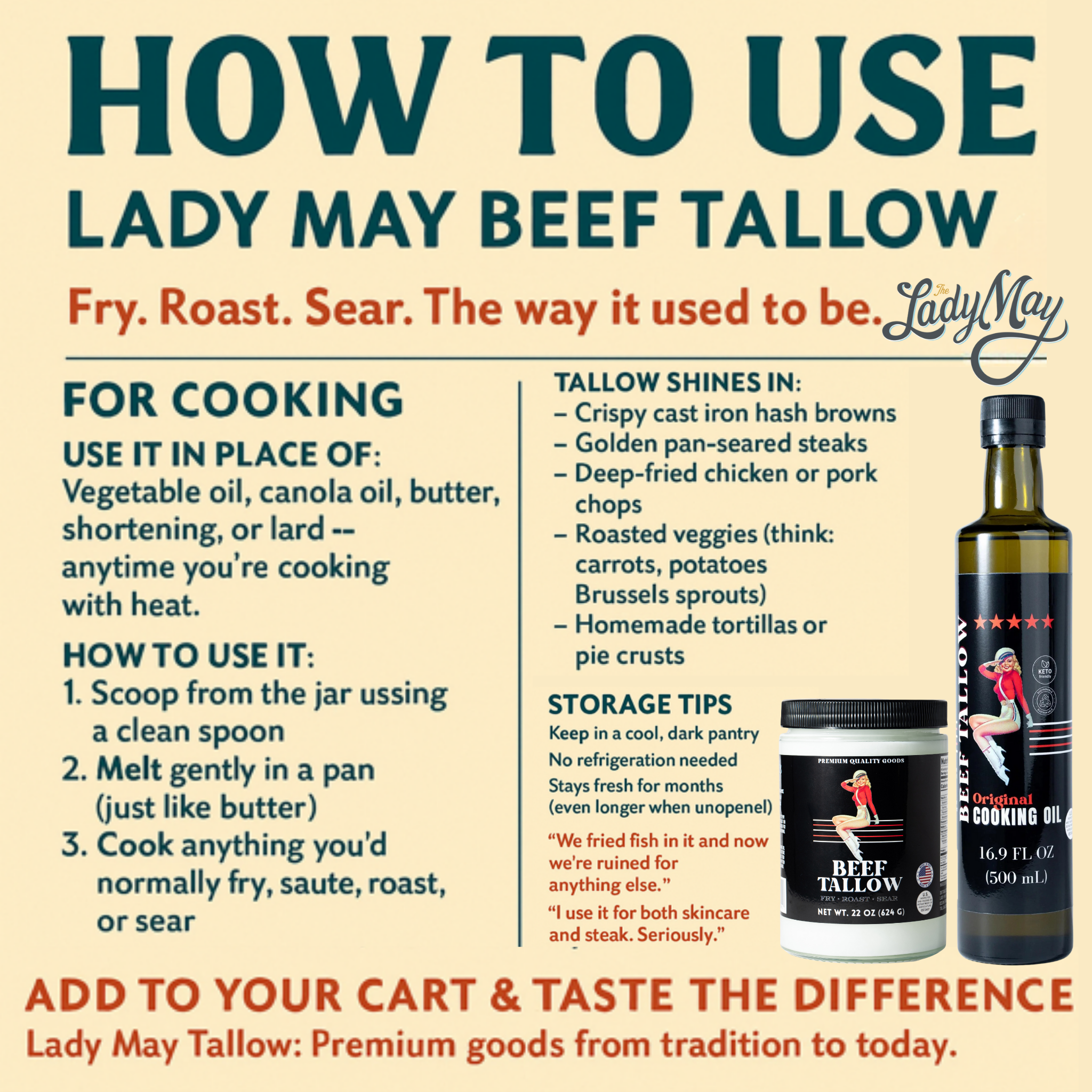 Premium Grass-Fed Beef Tallow Cooking Oil | Choose Your Flavor