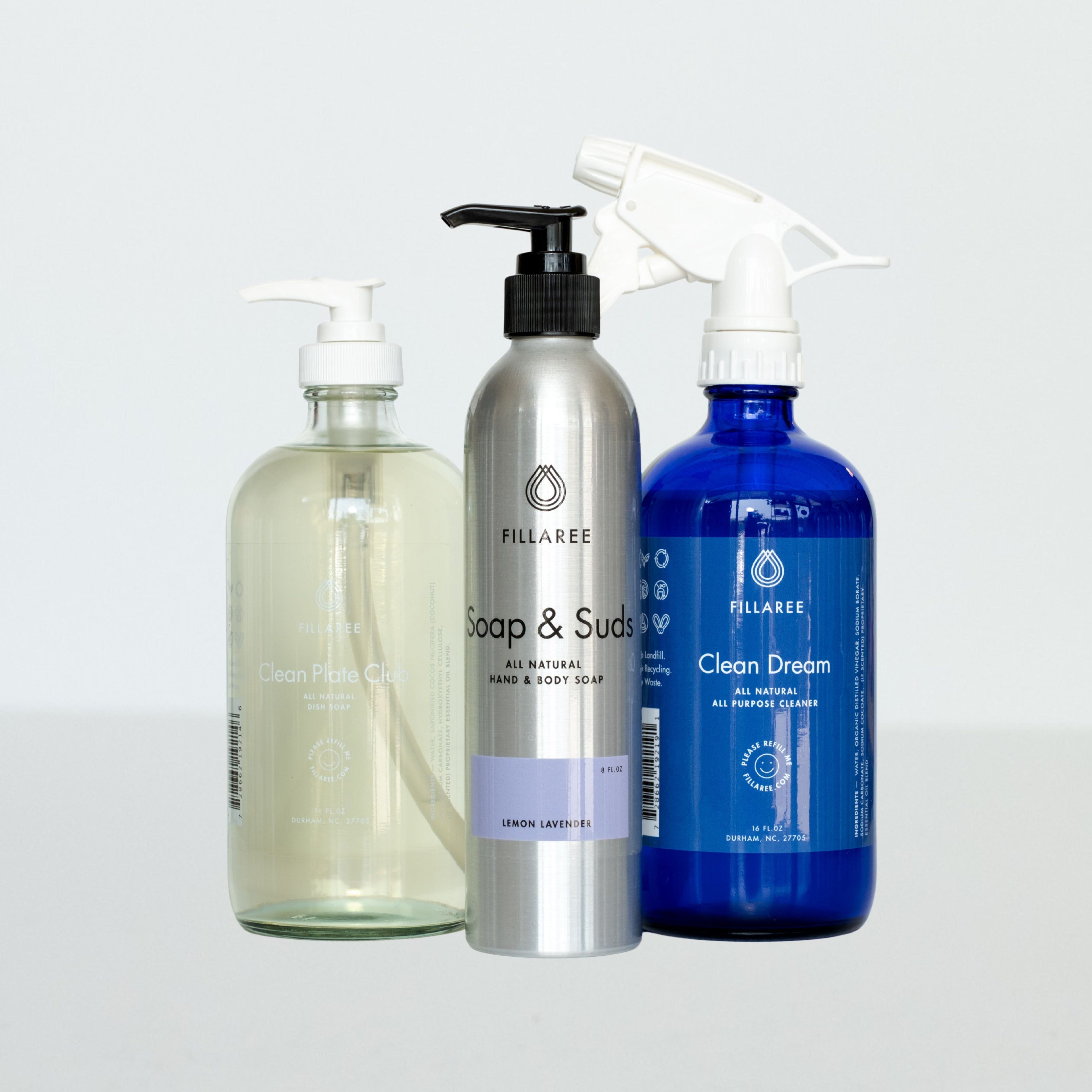 Fillaree Cleaning Trio: Soap & Suds, Clean Dream Spray, & Clean Plate Dish Soap
