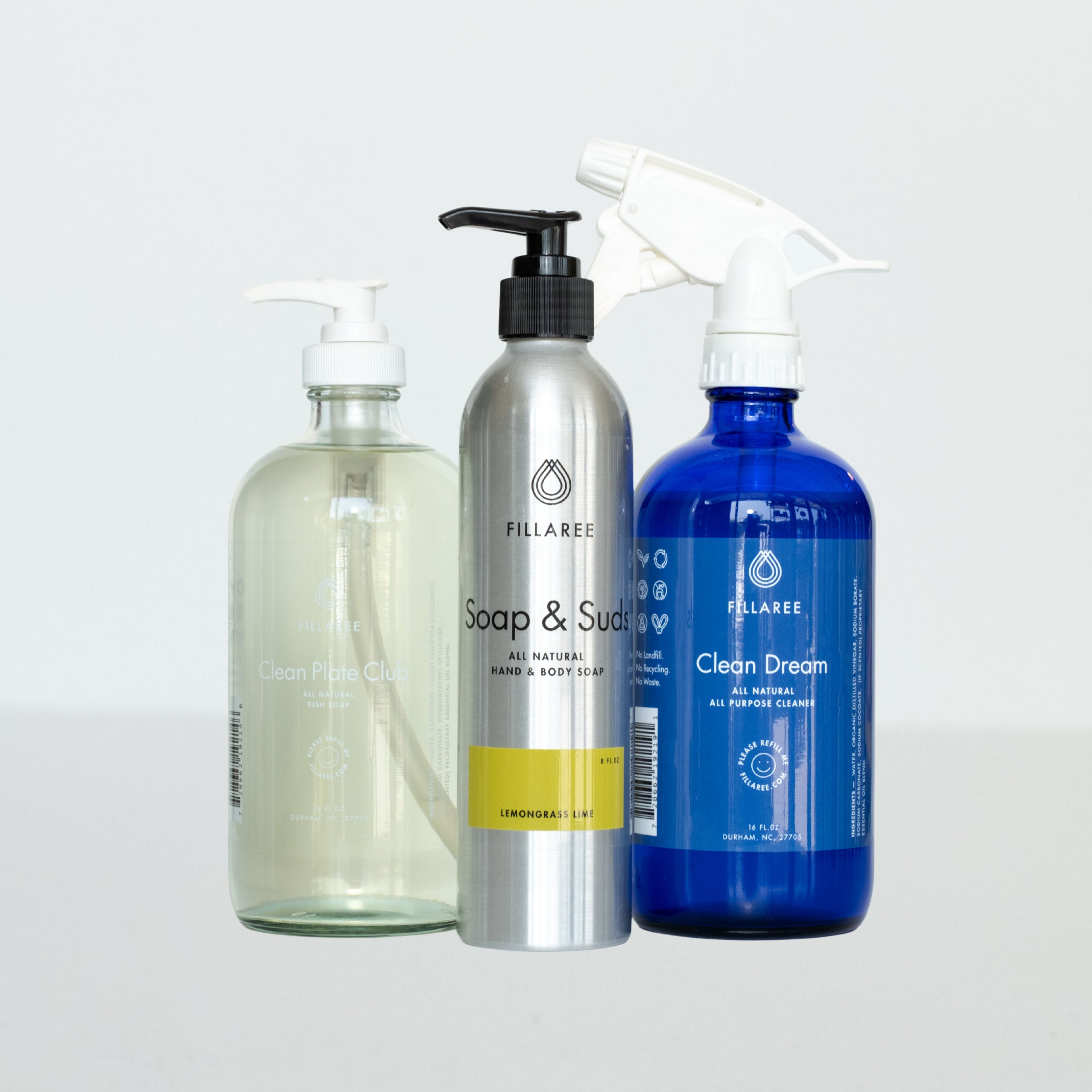 Fillaree Cleaning Trio: Soap & Suds, Clean Dream Spray, & Clean Plate Dish Soap