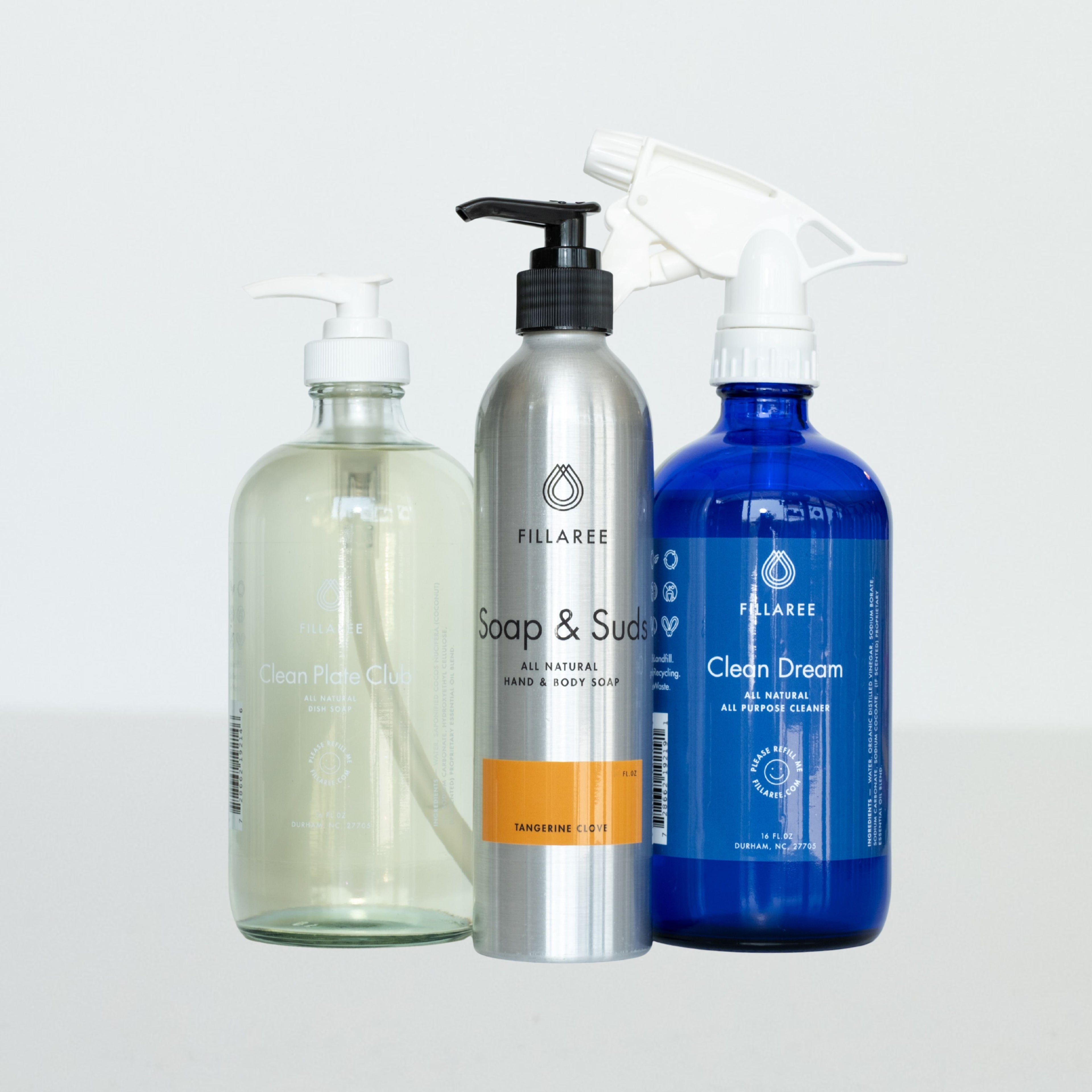 Fillaree Cleaning Trio: Soap & Suds, Clean Dream Spray, & Clean Plate Dish Soap