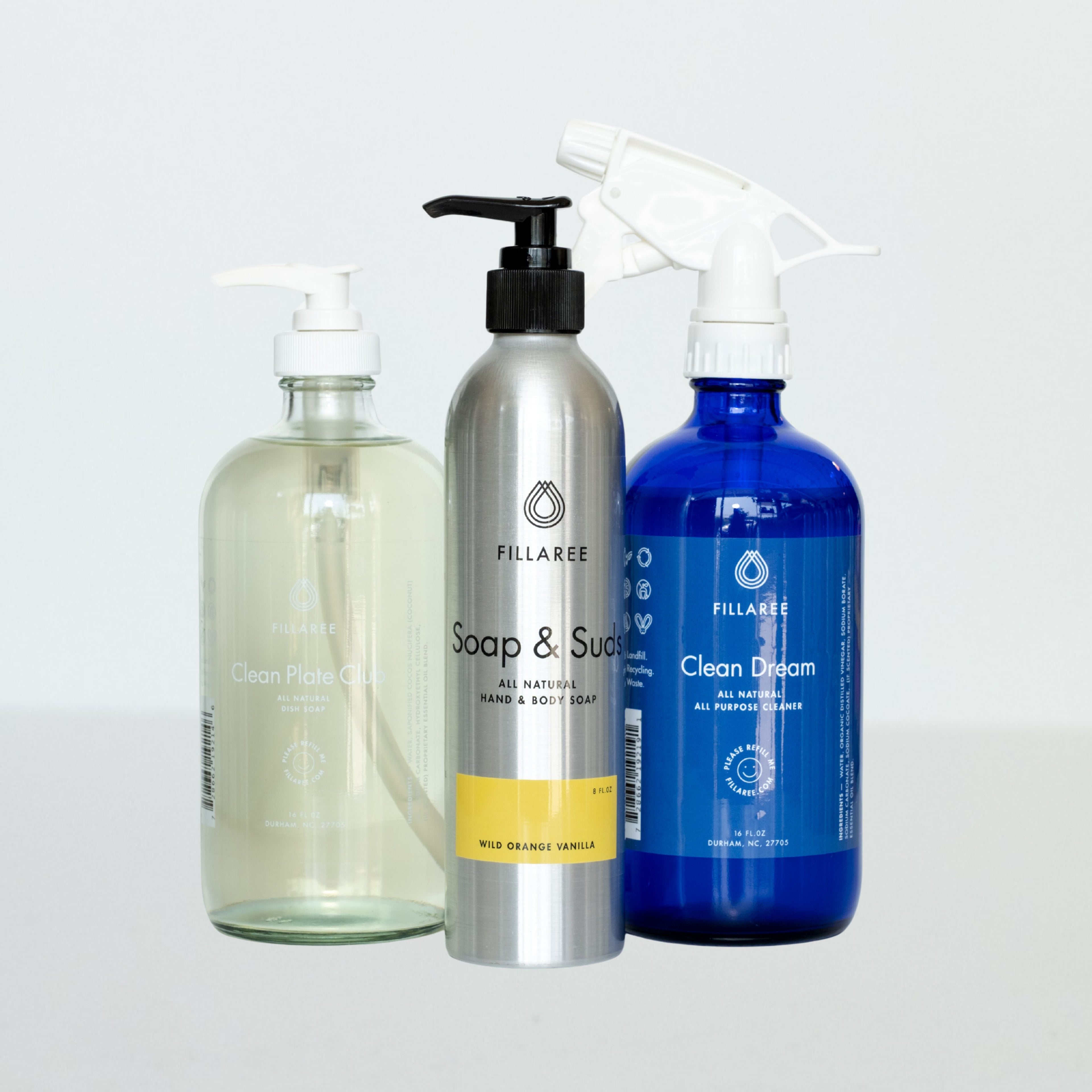 Fillaree Cleaning Trio: Soap & Suds, Clean Dream Spray, & Clean Plate Dish Soap