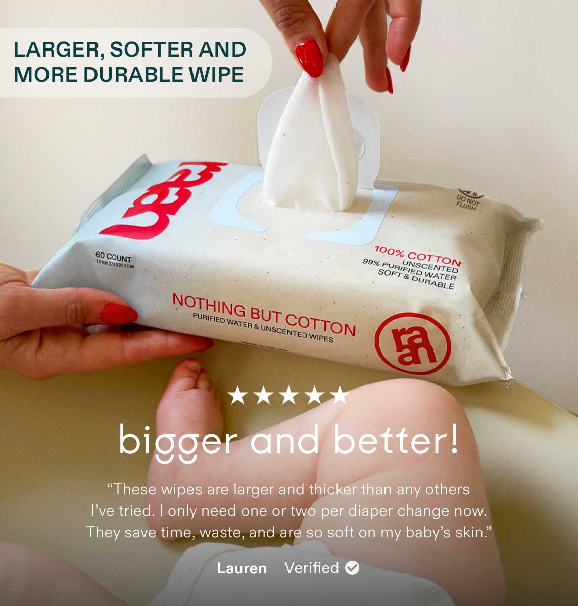 Unbleached 100% Cotton Baby Wipes